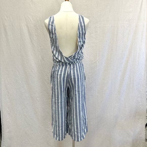 Cloth & Stone chambray open drape back striped cropped jumpsuit XS drawstring - Picture 1 of 13